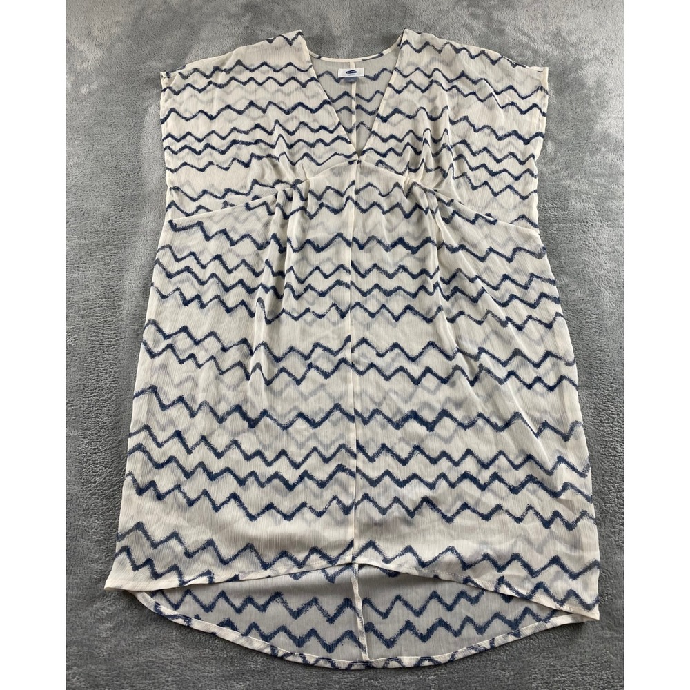 Old Navy Womens Navy Blue White Chevron V-Neck Swim Cover-Up Tunic Dress Medium
